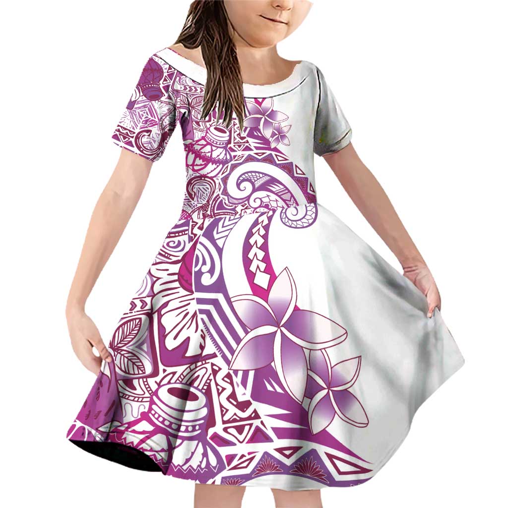 Aloha Hawaii Tapa Family Matching Off Shoulder Short Dress and Hawaiian Shirt Vibrant Fuchsia Hawaiian Ipu - Polynesian Pride