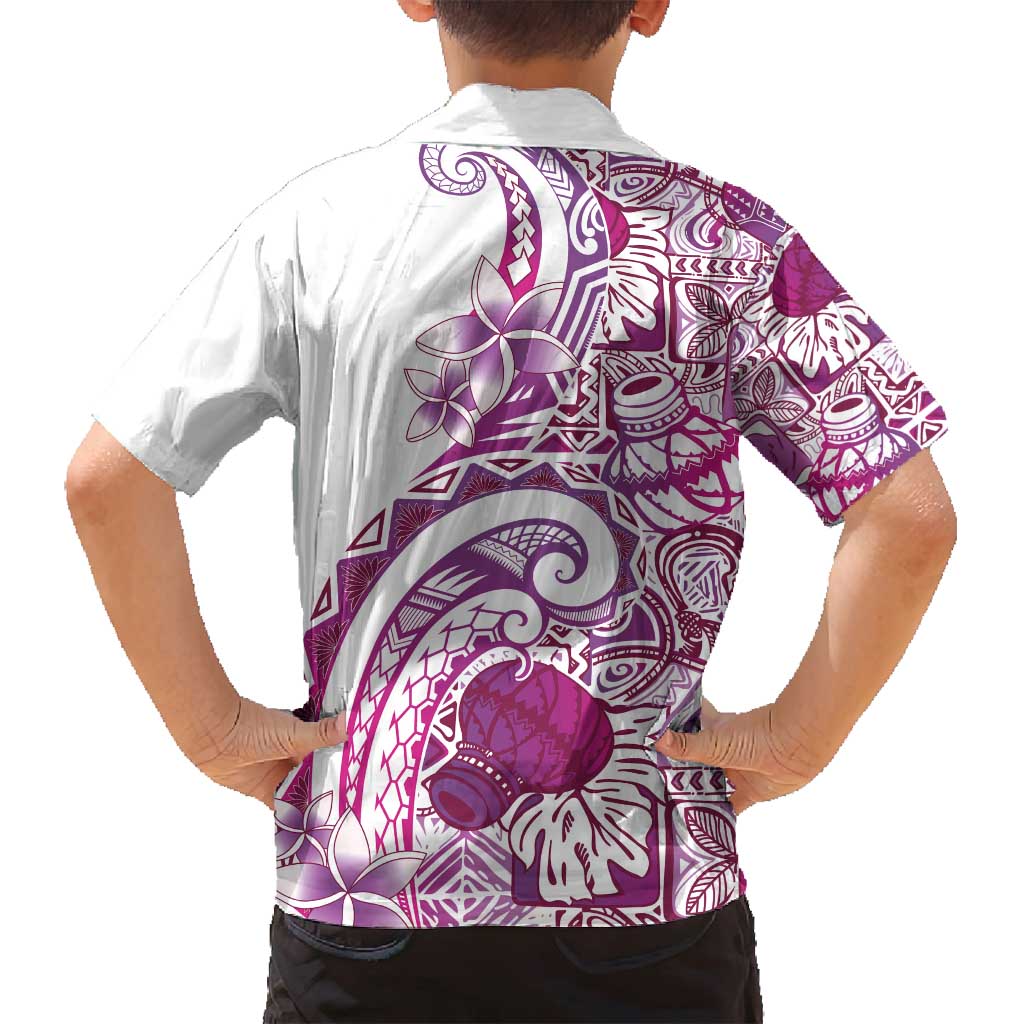 Aloha Hawaii Tapa Family Matching Puletasi and Hawaiian Shirt Vibrant Fuchsia Hawaiian Ipu - Polynesian Pride
