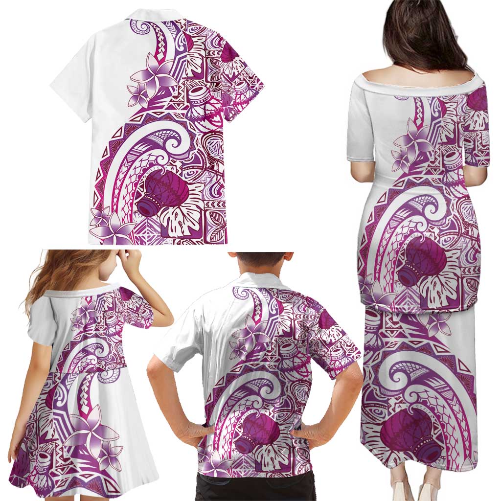 Aloha Hawaii Tapa Family Matching Puletasi and Hawaiian Shirt Vibrant Fuchsia Hawaiian Ipu - Polynesian Pride