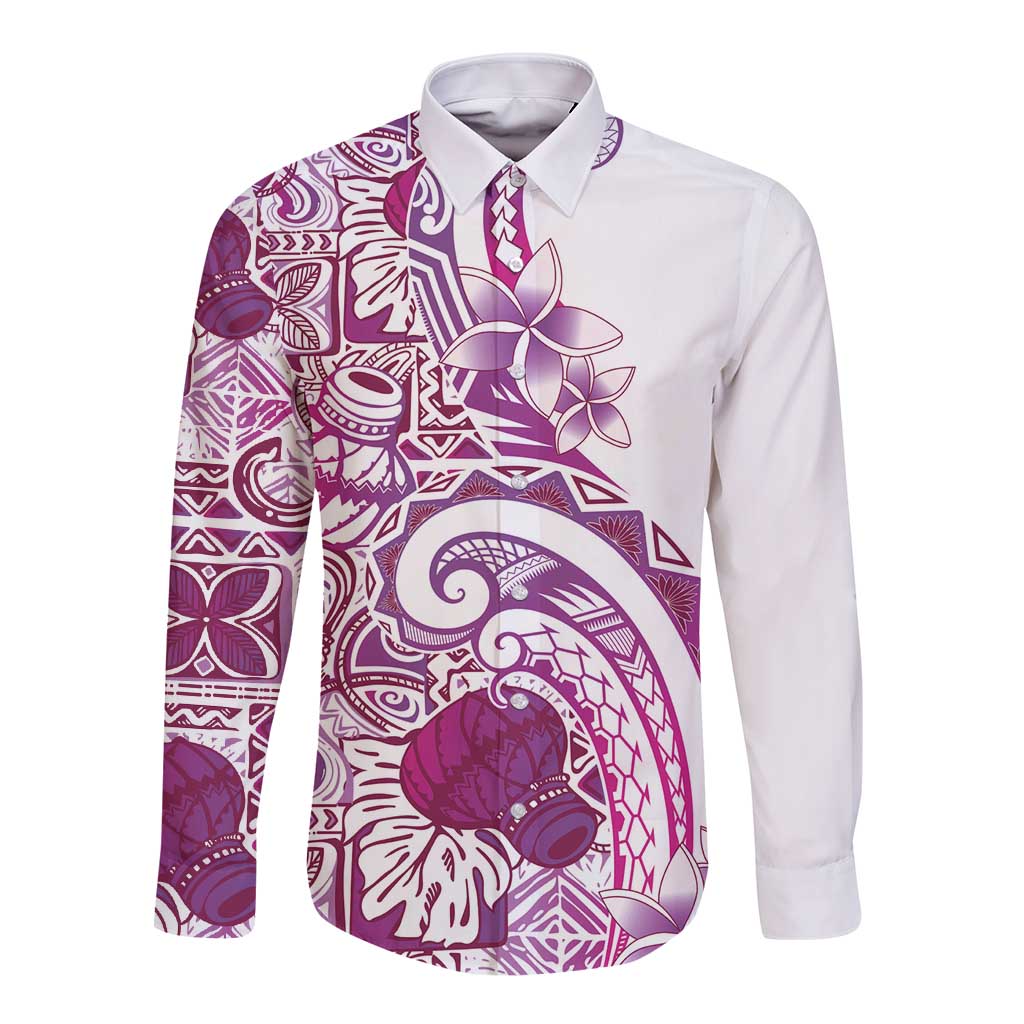 Aloha Hawaii Tapa Long Sleeve Button Shirt Vibrant Fuchsia Hawaiian Ipu - Polynesian Pride