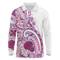 Aloha Hawaii Tapa Long Sleeve Polo Shirt Vibrant Fuchsia Hawaiian Ipu - Polynesian Pride