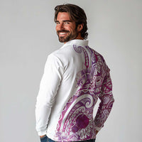 Aloha Hawaii Tapa Long Sleeve Polo Shirt Vibrant Fuchsia Hawaiian Ipu - Polynesian Pride