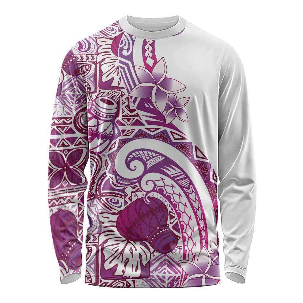 Aloha Hawaii Tapa Long Sleeve Shirt Vibrant Fuchsia Hawaiian Ipu - Polynesian Pride
