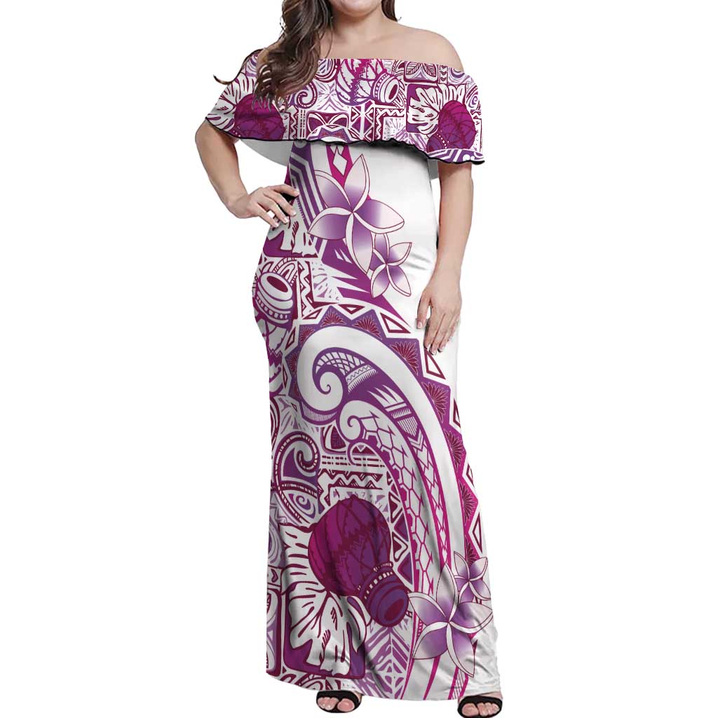 Aloha Hawaii Tapa Off Shoulder Maxi Dress Vibrant Fuchsia Hawaiian Ipu - Polynesian Pride