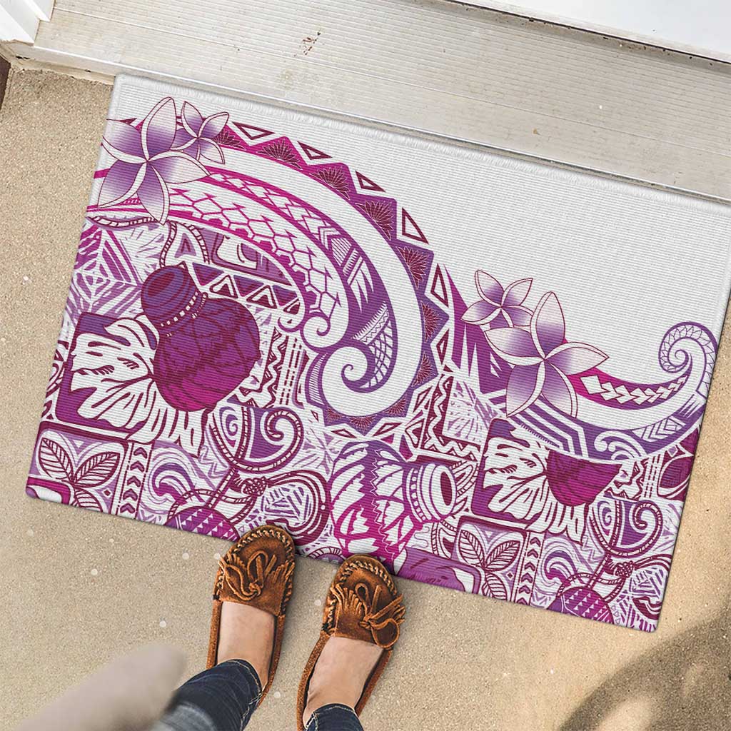Aloha Hawaii Tapa Rubber Doormat Vibrant Fuchsia Hawaiian Ipu - Polynesian Pride