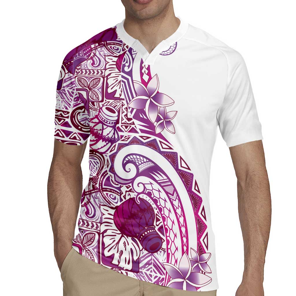 Aloha Hawaii Tapa Rugby Jersey Vibrant Fuchsia Hawaiian Ipu - Polynesian Pride