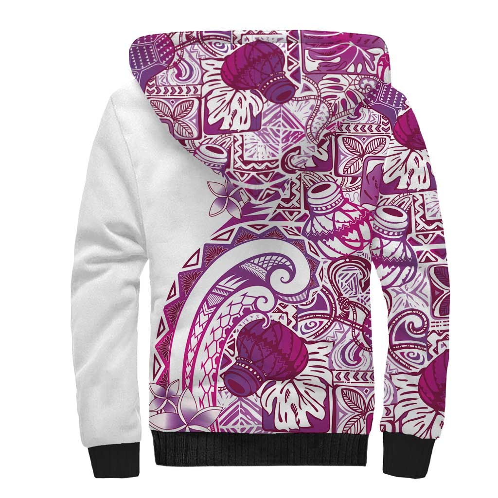 Aloha Hawaii Tapa Sherpa Hoodie Vibrant Fuchsia Hawaiian Ipu LT7 - Polynesian Pride