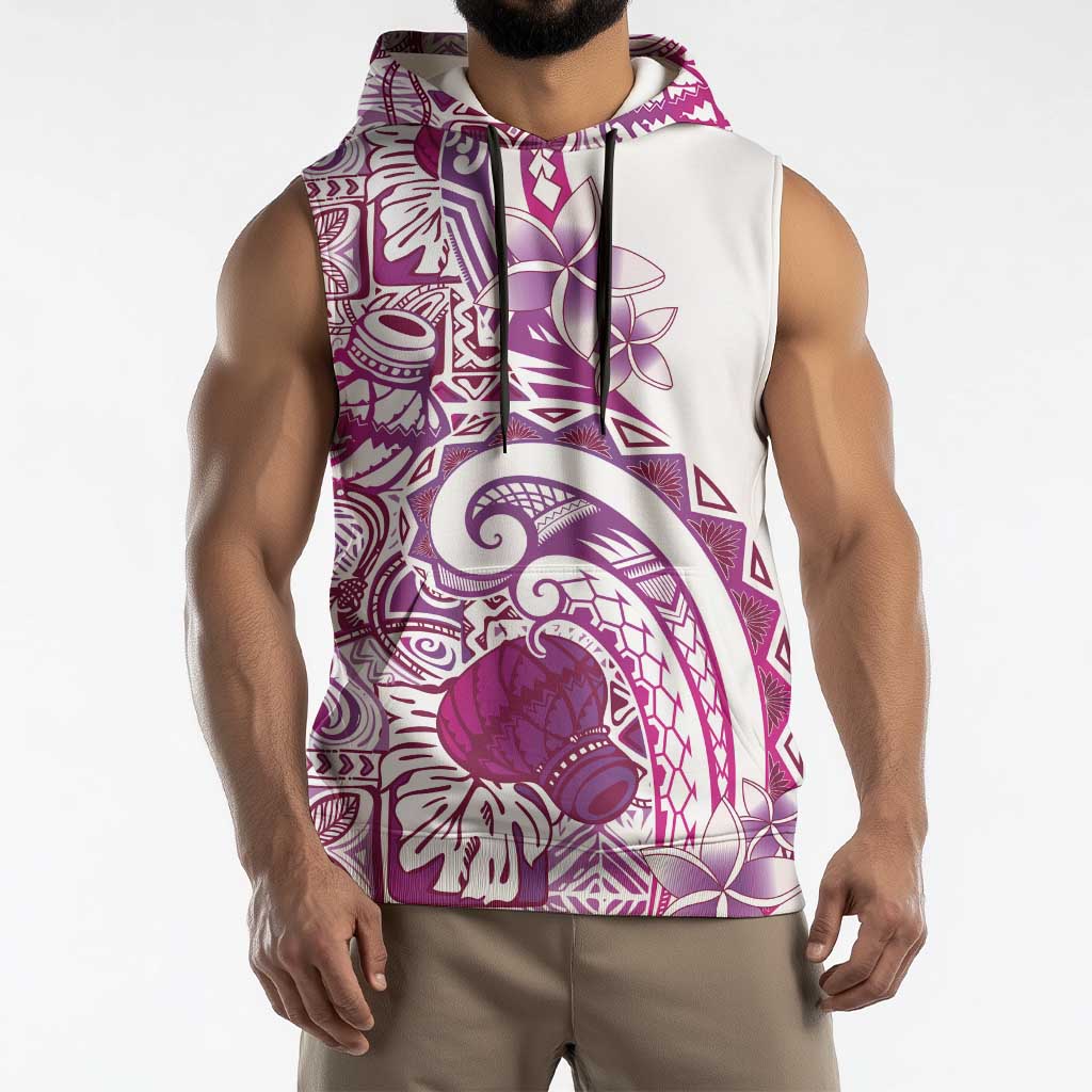 Aloha Hawaii Tapa Sleeveless Hoodie Vibrant Fuchsia Hawaiian Ipu - Polynesian Pride