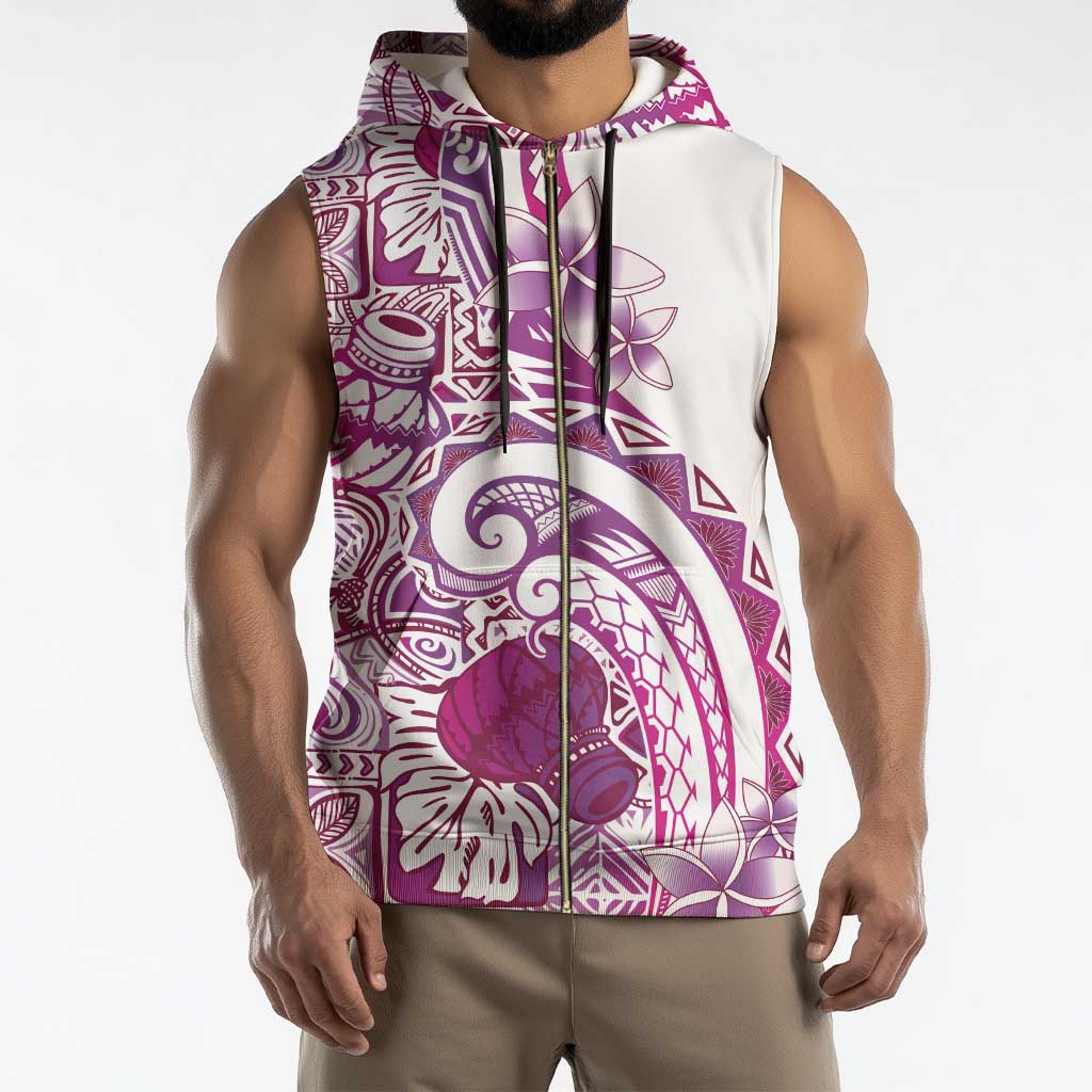 Aloha Hawaii Tapa Sleeveless Zip Hoodie Vibrant Fuchsia Hawaiian Ipu - Polynesian Pride
