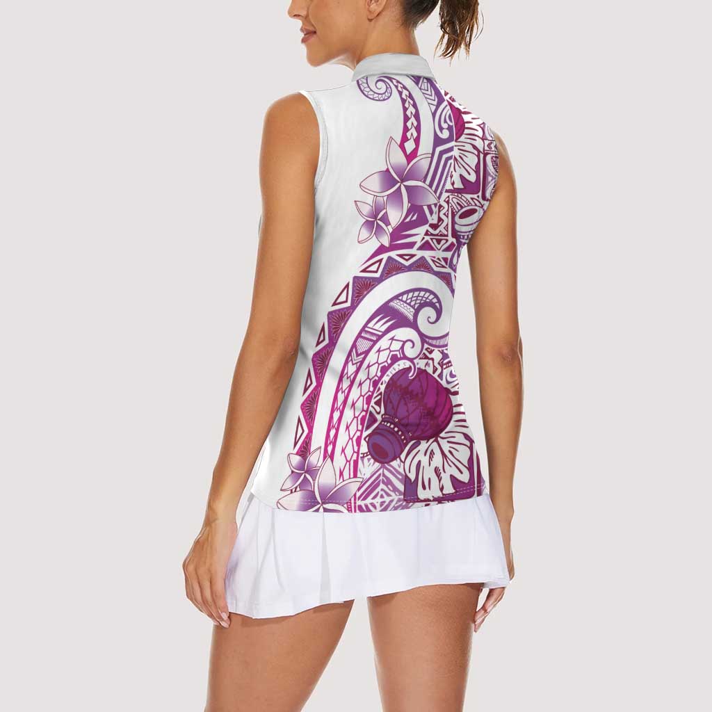 Aloha Hawaii Tapa Women Sleeveless Polo Shirt Vibrant Fuchsia Hawaiian Ipu - Polynesian Pride