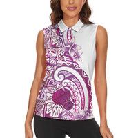 Aloha Hawaii Tapa Women Sleeveless Polo Shirt Vibrant Fuchsia Hawaiian Ipu - Polynesian Pride