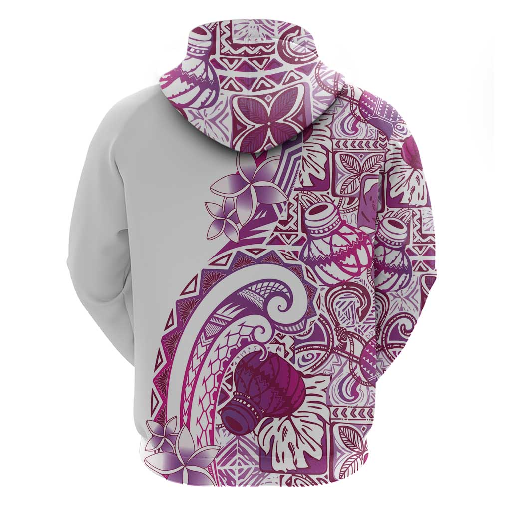 Aloha Hawaii Tapa Zip Hoodie Vibrant Fuchsia Hawaiian Ipu - Polynesian Pride