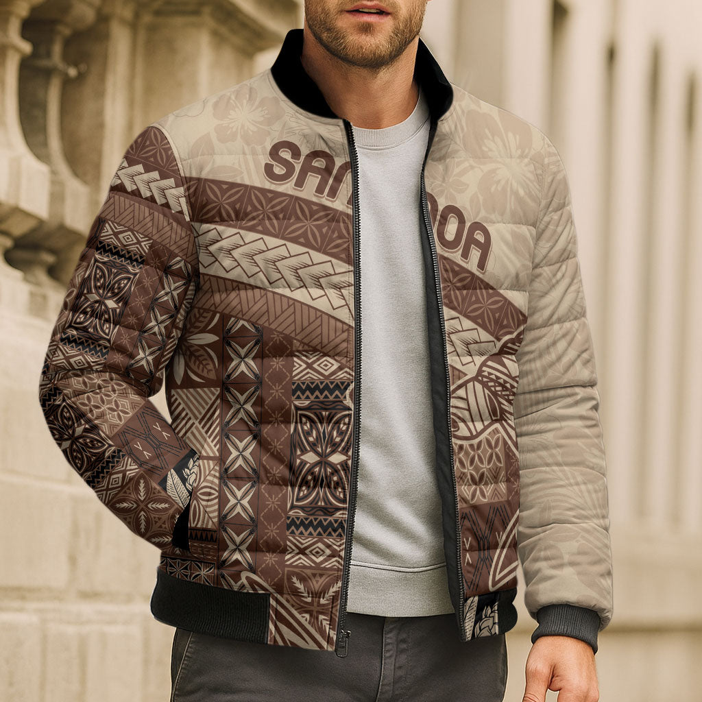 Samoa Mamanu Siapo Mocha Bomber Puffer Jacket Tatau Malie