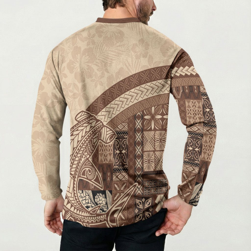 Samoa Mamanu Siapo Mocha Button Sweatshirt Tatau Malie