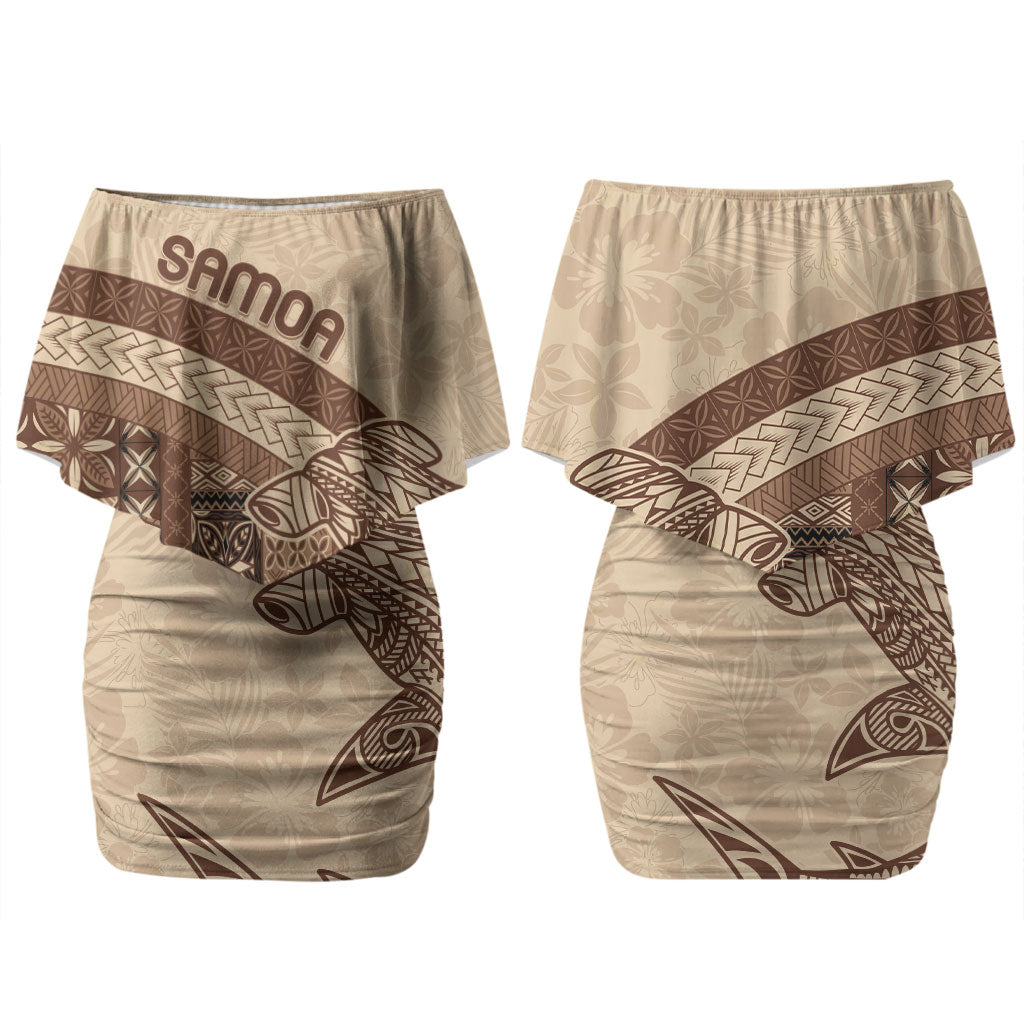 Samoa Mamanu Siapo Mocha Couples Matching Off Shoulder Short Dress and Hawaiian Shirt Tatau Malie