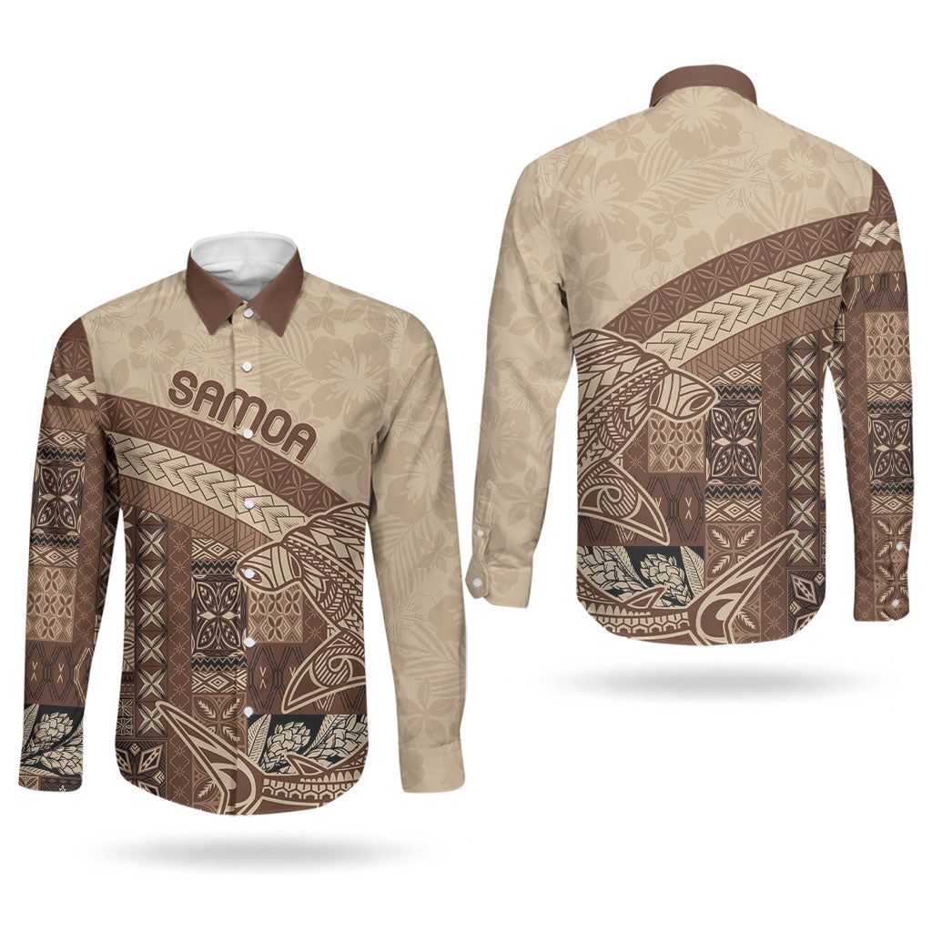 Samoa Mamanu Siapo Mocha Couples Matching Short Sleeve Bodycon Dress and Long Sleeve Button Shirt Tatau Malie