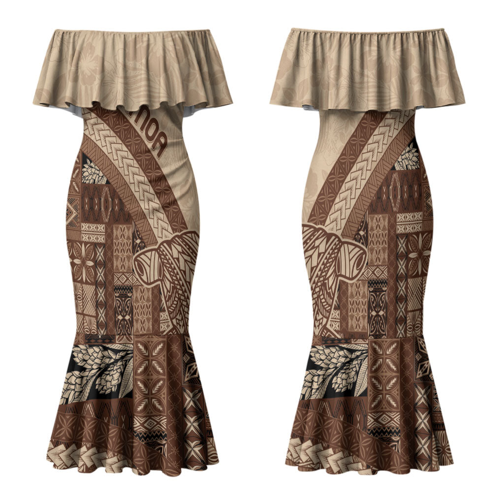 Samoa Mamanu Siapo Mocha Family Matching Mermaid Dress and Hawaiian Shirt Tatau Malie