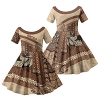 Samoa Mamanu Siapo Mocha Family Matching Off Shoulder Maxi Dress and Hawaiian Shirt Tatau Malie