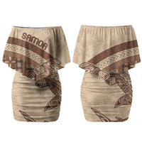 Samoa Mamanu Siapo Mocha Family Matching Off Shoulder Short Dress and Hawaiian Shirt Tatau Malie