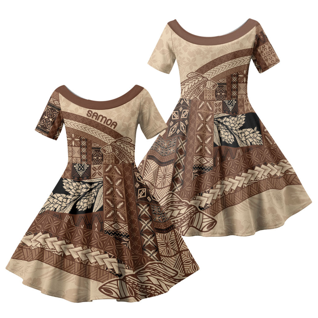 Samoa Mamanu Siapo Mocha Family Matching Summer Maxi Dress and Hawaiian Shirt Tatau Malie
