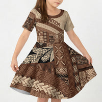 Samoa Mamanu Siapo Mocha Kid Short Sleeve Dress Tatau Malie
