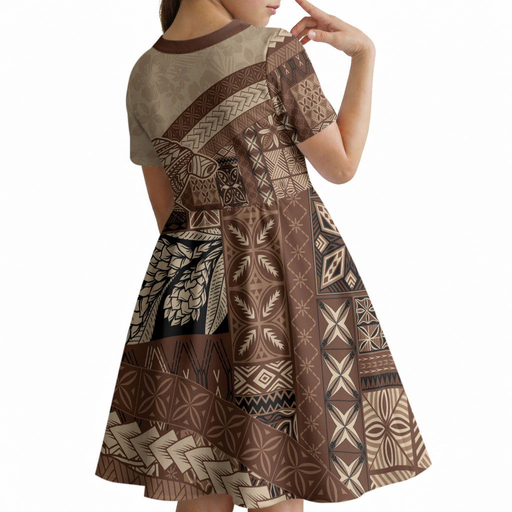 Samoa Mamanu Siapo Mocha Kid Short Sleeve Dress Tatau Malie