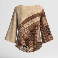 Samoa Mamanu Siapo Mocha Kimono Sleeve Blouse Tatau Malie