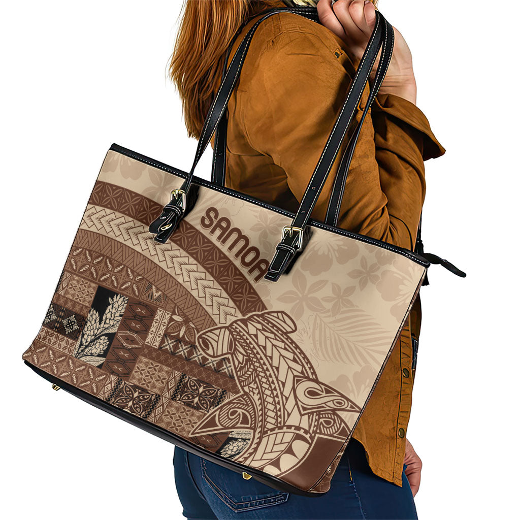 Samoa Mamanu Siapo Mocha Leather Tote Bag Tatau Malie
