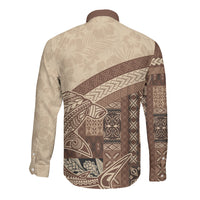 Samoa Mamanu Siapo Mocha Long Sleeve Button Shirt Tatau Malie