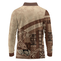 Samoa Mamanu Siapo Mocha Long Sleeve Polo Shirt Tatau Malie