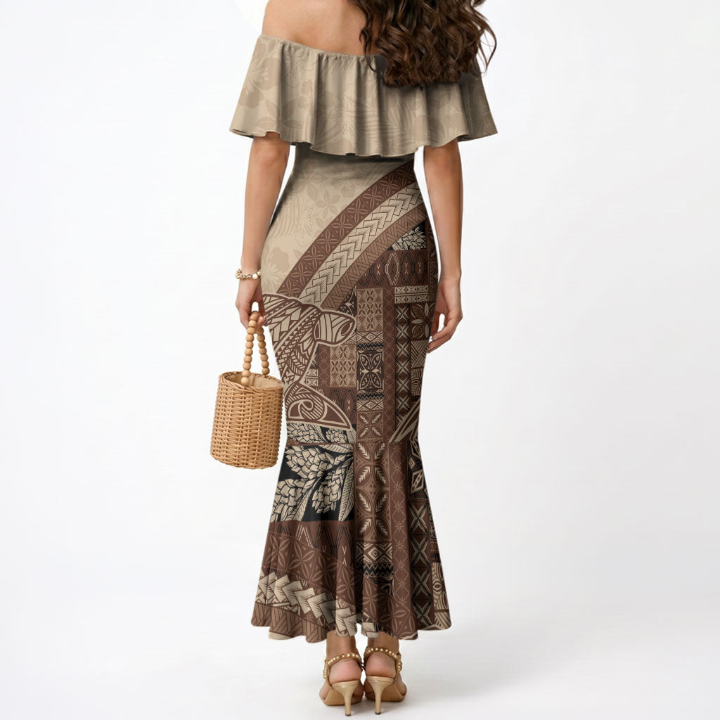 Samoa Mamanu Siapo Mocha Mermaid Dress Tatau Malie