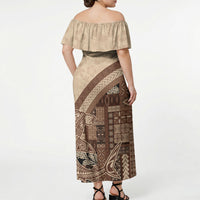 Samoa Mamanu Siapo Mocha Off Shoulder Maxi Dress Tatau Malie