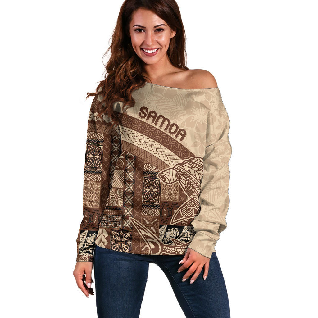 Samoa Mamanu Siapo Mocha Off Shoulder Sweater Tatau Malie