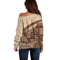 Samoa Mamanu Siapo Mocha Off Shoulder Sweater Tatau Malie