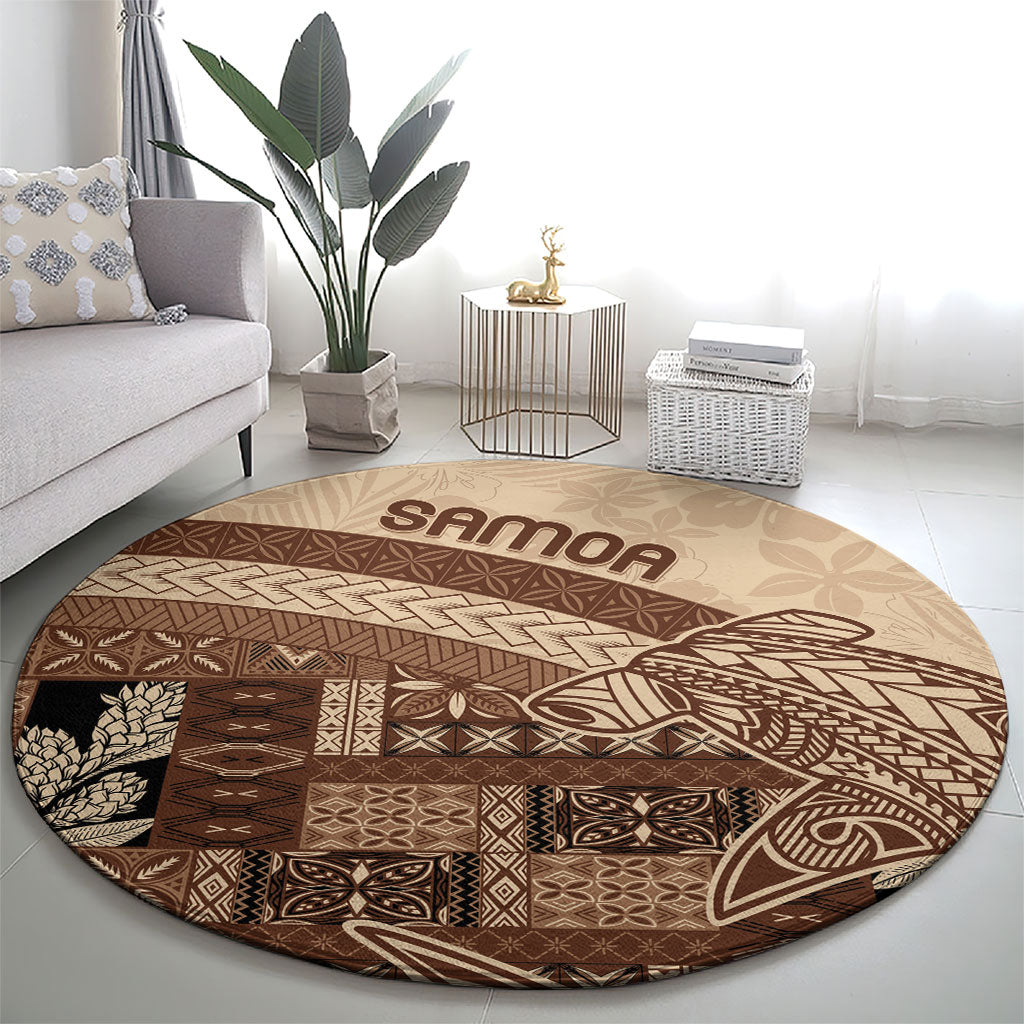 Samoa Mamanu Siapo Mocha Round Carpet Tatau Malie