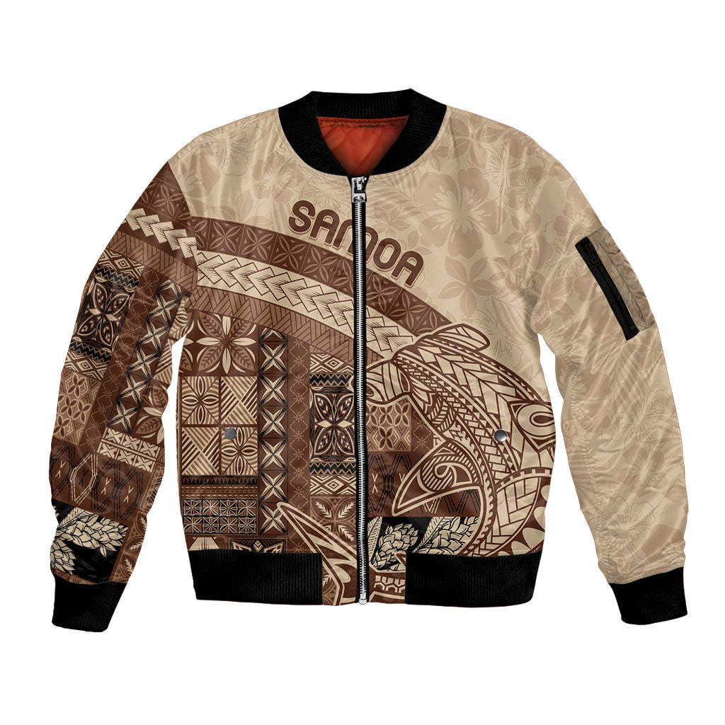 Samoa Mamanu Siapo Mocha Sleeve Zip Bomber Jacket Tatau Malie