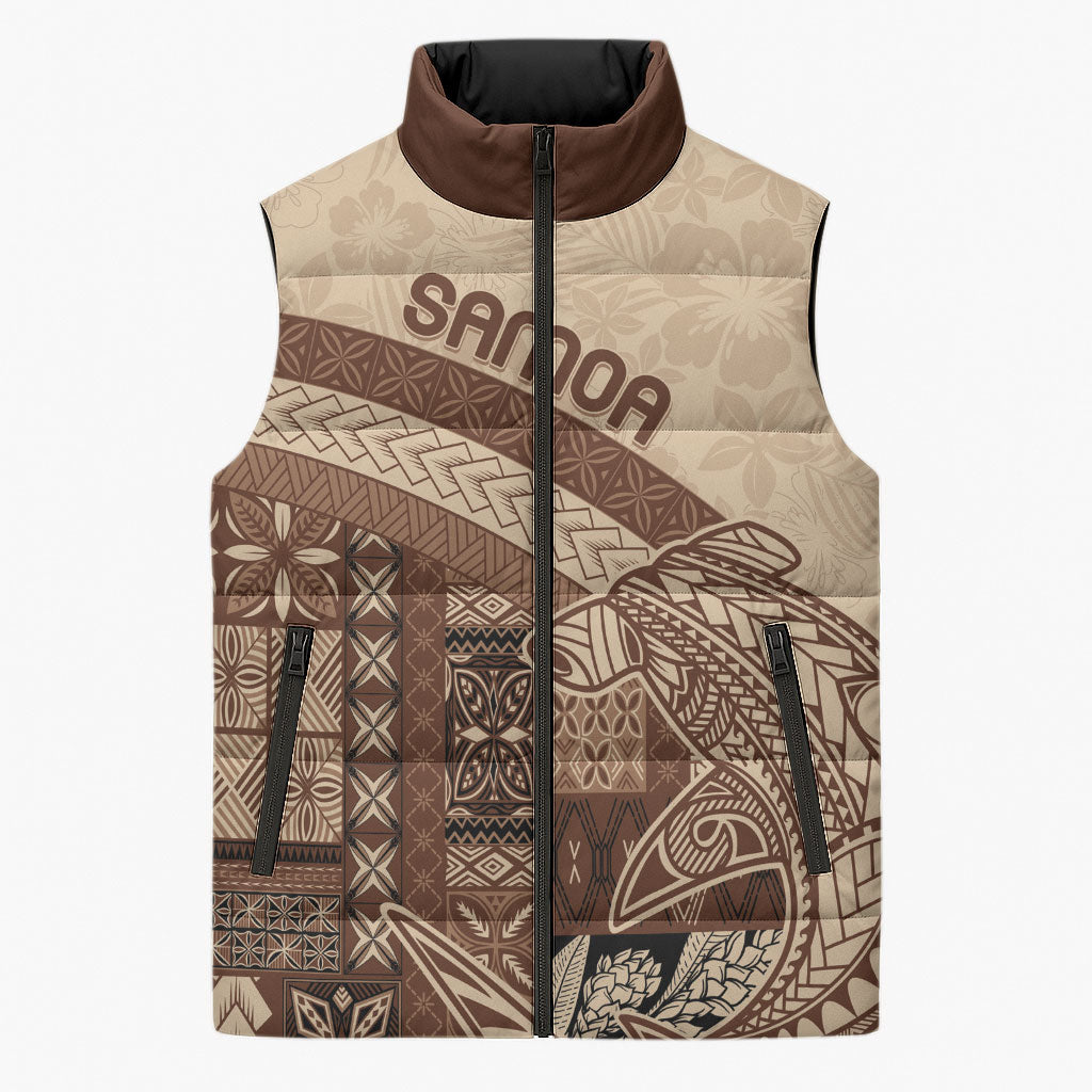 Samoa Mamanu Siapo Mocha Sleeveless Puffer Jacket Tatau Malie