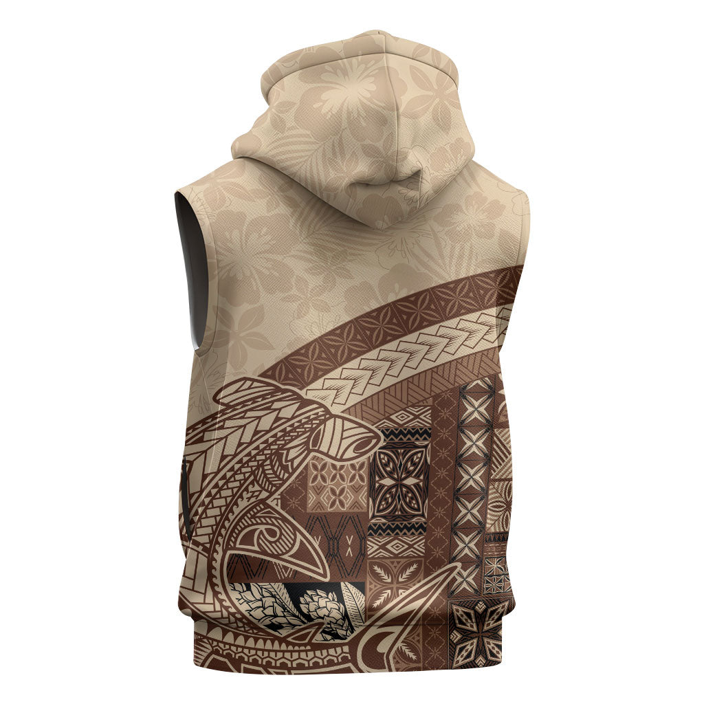 Samoa Mamanu Siapo Mocha Sleeveless Zip Hoodie Tatau Malie
