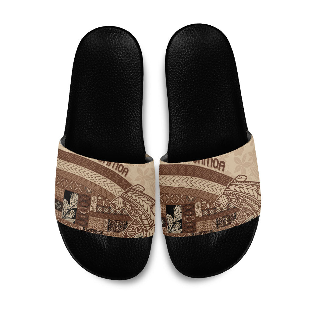 Samoa Mamanu Siapo Mocha Slide Sandals Tatau Malie LT7 Beige - Polynesian Pride