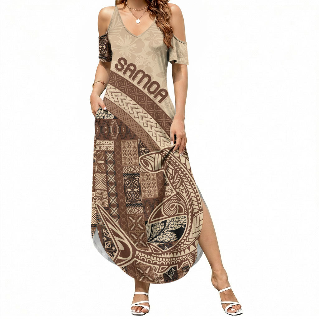 Samoa Mamanu Siapo Mocha Summer Maxi Dress Tatau Malie