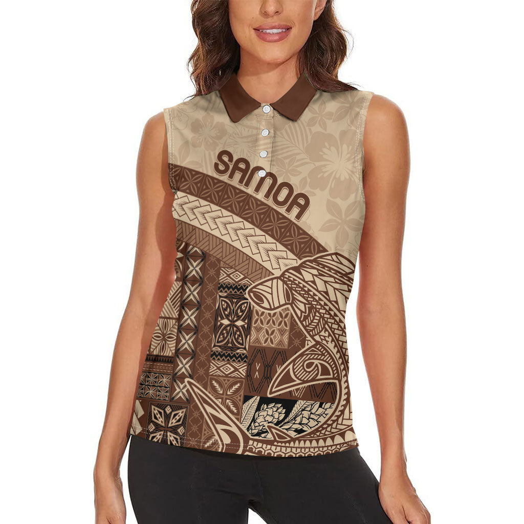 Samoa Mamanu Siapo Mocha Women Sleeveless Polo Shirt Tatau Malie