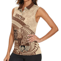 Samoa Mamanu Siapo Mocha Women Sleeveless Polo Shirt Tatau Malie