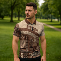 Samoa Mamanu Siapo Mocha Zipper Polo Shirt Tatau Malie