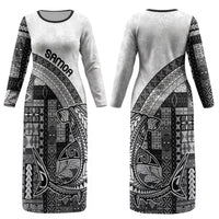 Samoa Mamanu Siapo Classic Black Couples Matching Long Sleeve Bodycon Dress and Hawaiian Shirt Tatau Malie