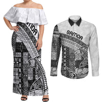 Samoa Mamanu Siapo Classic Black Couples Matching Off Shoulder Maxi Dress and Long Sleeve Button Shirt Tatau Malie