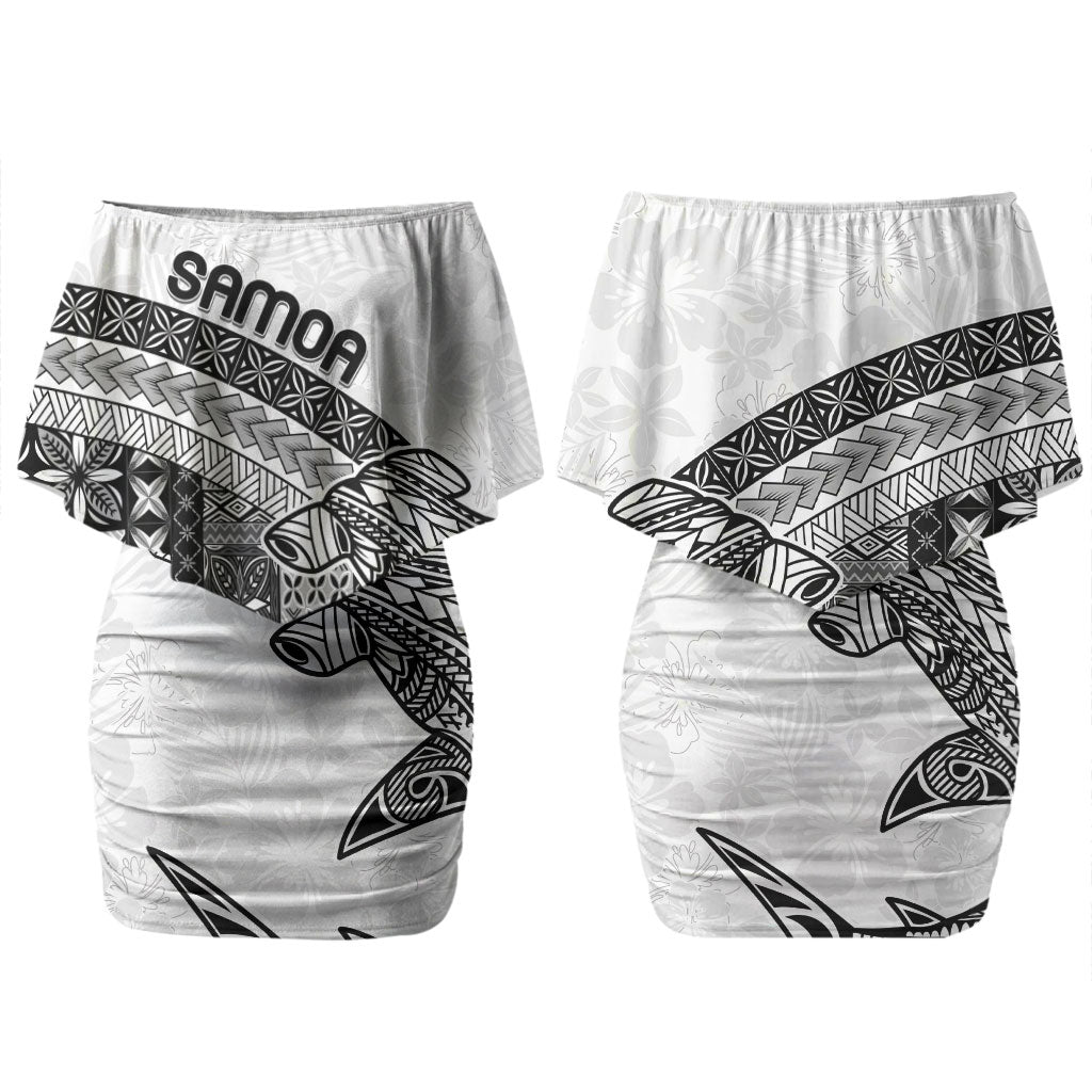 Samoa Mamanu Siapo Classic Black Couples Matching Off Shoulder Short Dress and Long Sleeve Button Shirt Tatau Malie