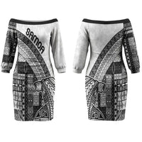 Samoa Mamanu Siapo Classic Black Couples Matching Off The Shoulder Long Sleeve Dress and Hawaiian Shirt Tatau Malie
