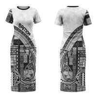 Samoa Mamanu Siapo Classic Black Couples Matching Short Sleeve Bodycon Dress and Hawaiian Shirt Tatau Malie