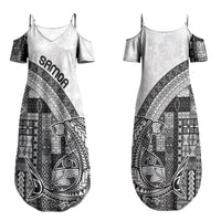 Samoa Mamanu Siapo Classic Black Couples Matching Summer Maxi Dress and Hawaiian Shirt Tatau Malie
