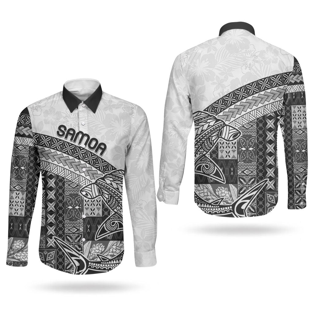 Samoa Mamanu Siapo Classic Black Couples Matching Summer Maxi Dress and Long Sleeve Button Shirt Tatau Malie